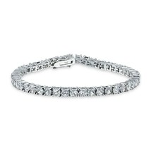 4mm Redondo Corte Simulado VVS1 Tenis Brazalete 14K Chapado en Oro Blanco Plata - £90.26 GBP