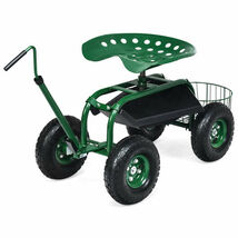 Extendable Handle Garden Cart Rolling Wagon Scooter-Green - Color: Green - $116.70