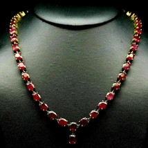 22 Ct Oval Cut Simulated Ruby Tennis Necklace 925 Silver Gold Plated   - £239.83 GBP