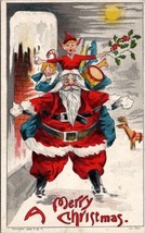 Fun Fat Santa Claus Toys and Elf Christmas Greetings 1908 Postcard Y2 - £13.51 GBP