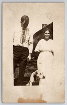 RPPC Couple With Sweet Dog Real Photo c1908 Postcard S23 - £4.68 GBP