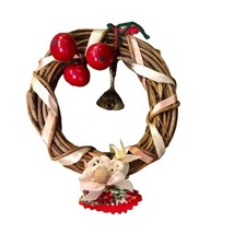 Miniature 5” Wreath Used Cherries Angel Brass Bell - £11.84 GBP