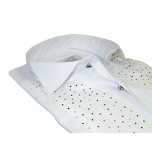 Men CEREMONIA Tuxedo Shirt Rhinestone Cotton Turkey #Milano 13 White Wing Tip image 3