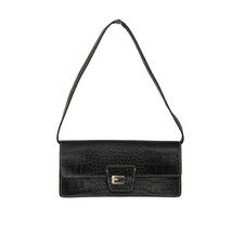 Liz Claiborne Handbag Shoulder Bag Black Faux Alligator Black Patent Lea... - $19.99