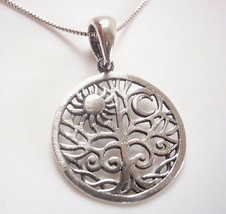 Sun and Crescent Moon and Tree of Life 925 Sterling Silver Necklace - £14.08 GBP