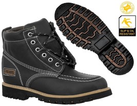 Mens Black Work Boots Real Leather Lace Up Slip Resistant Shoes Trabajo - $1,144.28 MXN