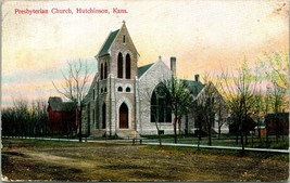 Vtg Carte Postale 1907 Hutchinson Ks Presbytérienne Église Main Coloré - £9.20 GBP