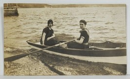 Rppc Early 1900s Woman Bathing Suits in Row Boat on Lake Real Photo Postcard O9 - £11.97 GBP