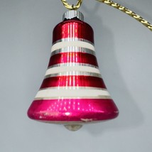 Auth Vintage Shiny Brite Striped Bell Glass Ornament 3&quot; Pink Red Silver White - $14.95