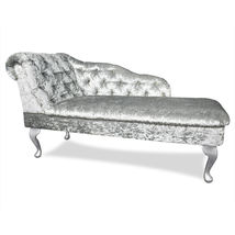 Regent Handmade Tufted Silver Crushed Velvet Chaise Longue Bedroom Accent Chair - £223.00 GBP+