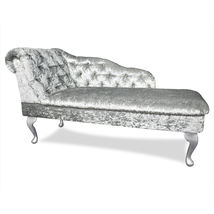 Regent Handmade Tufted Silver Crushed Velvet Chaise Longue Bedroom Accent Chair - £221.42 GBP+