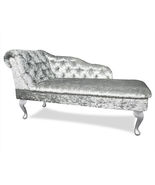 Regent Handmade Tufted Silver Crushed Velvet Chaise Longue Bedroom Accent Chair - £220.17 GBP - £251.62 GBP