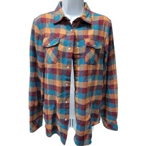 VTG Outdoor Casuals Flannel Shacket Shirt L Plaid Blue Orange Red Pearl ... - $23.74