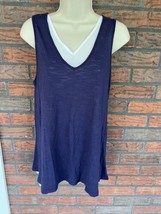 Charming Charlie Double Layer Blouse Small Sleeveless Top White Blue Shirt - £1.41 GBP