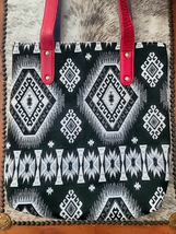 Tapestry and Leather Tote Bag Black &amp; White Graphic!  NEW - $35.63