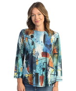 Jess &amp; Jane shirt Serenade blue black Large &amp; plus size 1x or 3x PS3-1740 - €55,03 EUR+