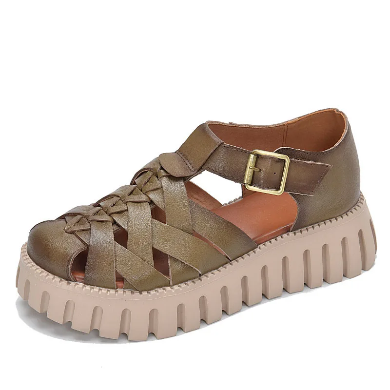 Handmade Platform Sandals Women Summer Shoes 100% Genuine Cow Leather Cr... - £75.53 GBP