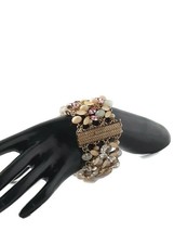 Nicole Miller Bracelet Chunky Rhinestone Beaded Multi Strand Pink Green Brown - £12.89 GBP