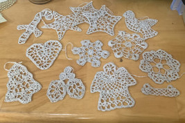 Silver Sparkle Crochet Christmas Ornaments 13 Various Shapes  - £7.46 GBP