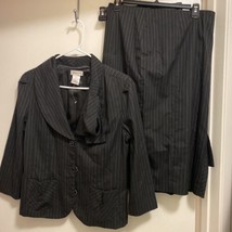 Monroe &amp; Main Women’s 2pc Pinstripe Suit Jacket &amp; Skirt 6 Black Bust 34 Waist 30 - £13.51 GBP