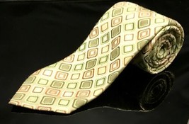 Croft &amp; Barrow Gold Yellow Green Squares Bright Mens Silk Neck Tie - £14.44 GBP