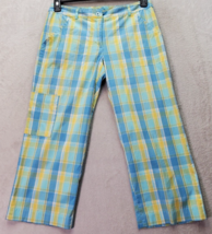 Lilly Pulitzer Crop Pants Womens Sz 6 Yellow Blue Plaid Waist Band Slash Pockets - £18.14 GBP