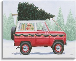 Stupell Industries Red Utility Truck Winter Christmas Tree Snowy Forest, - £34.36 GBP