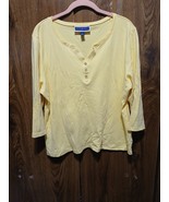 Karen Scott Petite 3/4 Sleeve Henley Shirt Citron Aura SZ XL - $10.00