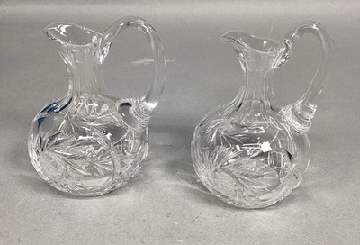 Set Of 2 Cut Glass Crystal Cruets Oil & Vinegar  W/ Stoppers Item image 2