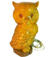 Vintage ATLANTIC MOLD Ceramic Gold Owl w/ Lighted Base Lg 16.5&quot; Rare Mol... - $234.71