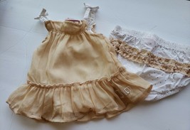 Juicy Couture Chiffon Gold Polka Dots Baby Dress &amp; Bloomers Size 12 Months - £23.77 GBP