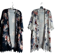 Le Rose Kimono Robes Dark Blue &amp; White Floral Small/Medium Lace Trim Lot... - £12.63 GBP