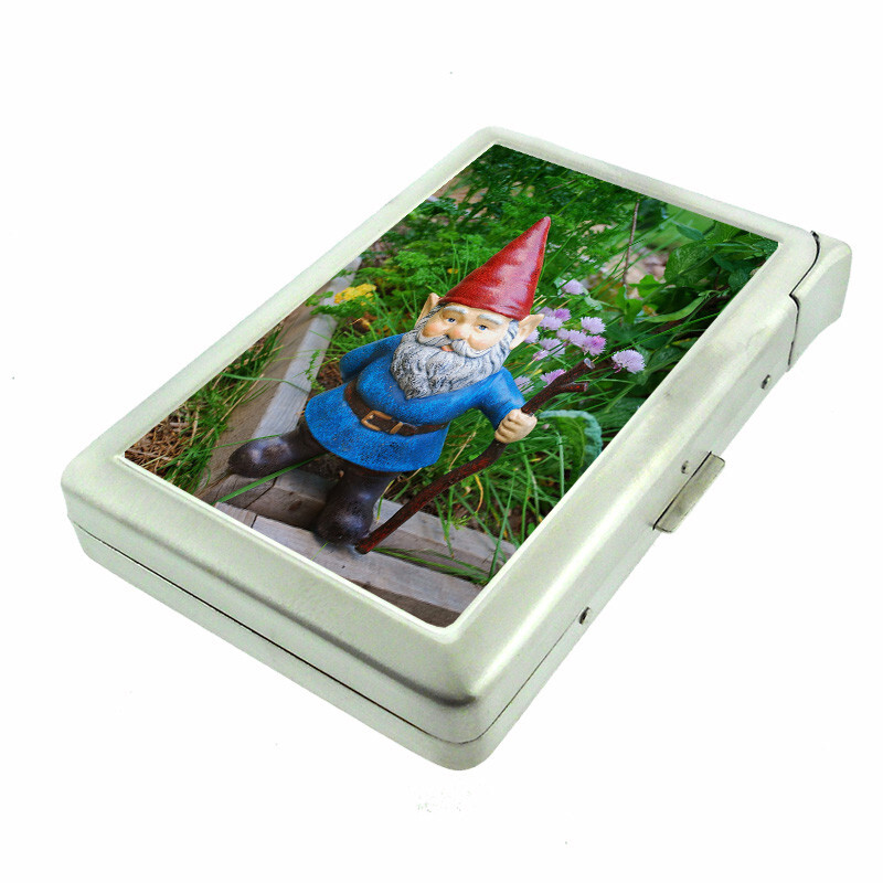 Gnomes D2 Cigarette Case with Built in Lighter Metal Wallet Garden Statues - $20.74 Gnomes D2 Cigarette Case with Built in Lighter Metal Wallet Garden Statues - $20.74