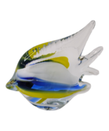 Art Glass Fish Paperweight Figurine Ocean Angelfish Clear w/ White Yello... - $20.53 CAD