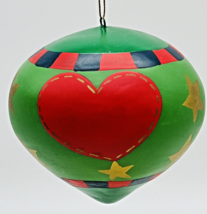 Pier 1 Imports Wooden Ornament Heart Stars 3.5 inch Green Red Blue Gold - $18.69