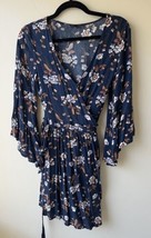 American Eagle Dress Women Blue Floral Short Sheath Tasseled 3/4 Sleeve ... - £8.95 GBP