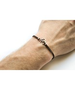 OM bracelet for men, silver charm, black string, yoga gift for him - $10.00+