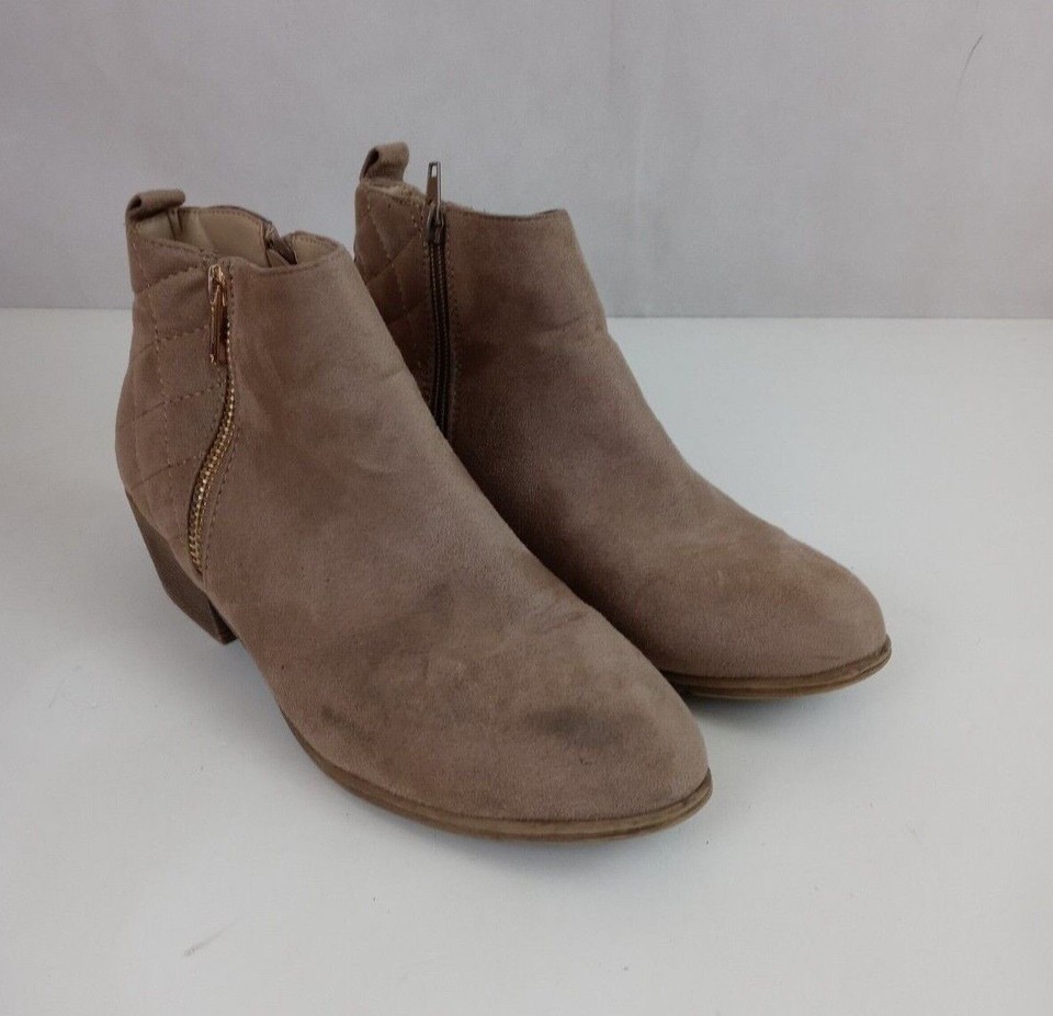Just Fab Liyanna Tan/Light Brown Suede Double Zip Ankle Boots Booties Si... - $19.79