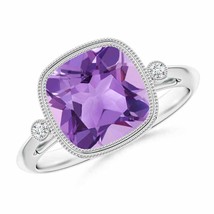 ANGARA Bezel Set Cushion Amethyst Ring with Milgrain Detailing - £546.04 GBP