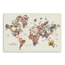 HomeRoots 399064 36 x 24 in. Natural Fun Floral Map of the World Canvas ... - $170.84