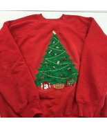 Vtg 90s Hanes Homemade Ugly Christmas Tree Sweatshirt Button Ornaments A... - £58.83 GBP