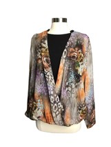 X-two Womens Black mulit-colored Knit w/ Chiffon Covering Blouse Size 12 - $215.79 MXN