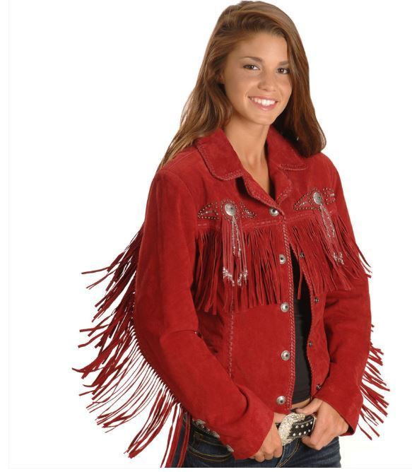New Women's Red Scully Fringed Suede Stylish Leather Jacket 2019