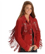 New Women&#39;s Red Scully Fringed Suede Stylish Leather Jacket 2019 - $3,255.56 MXN