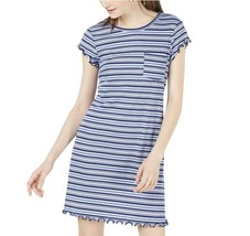 Ultra Flirt Junior Women M Blue Striped Pocket Ribbed Ruffle Hem Mini Dress NWT - £9.27 GBP