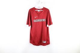 Nike Mens Small Distressed University of Arkansas Henley Baseball Jersey Red - £31.12 GBP