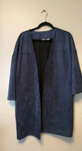 Chico&#39;s Women&#39;s Sued Look Top Coat Size 3 Navy Blue Pockets Polyester  - $17.75