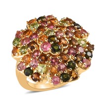 Multi Color Tourmaline Flower Ring Size 9 Gold Vermeil over Sterling - £63.45 GBP
