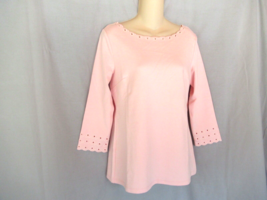 Talbots top boat neck embroidered Small spring pink 3/4 sleeves scalloped New - £20.32 GBP