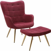 Best Master Furniture West China 29&quot; Velvet Accent Chair and Ottoman Set in Red - £183.21 GBP